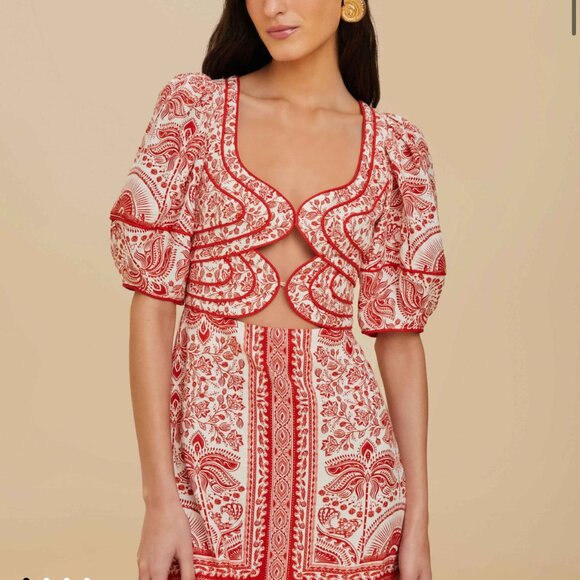NEW W/ TAG! Red Floral River Ride Lenzing Ecovero Euroflax Mini Dress - XS - Picture 1 of 4